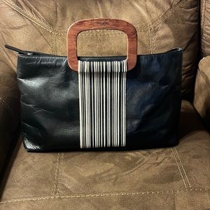 Kate Spade Vintage black leather bag wood handles